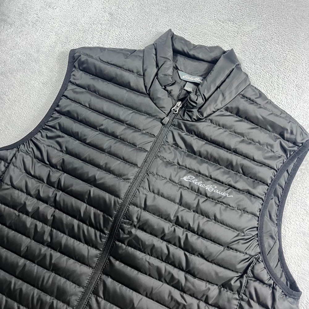 Eddie Bauer EB650 Down Puffer Vest Mens Large Black Full Zip Sleeveless Jacket